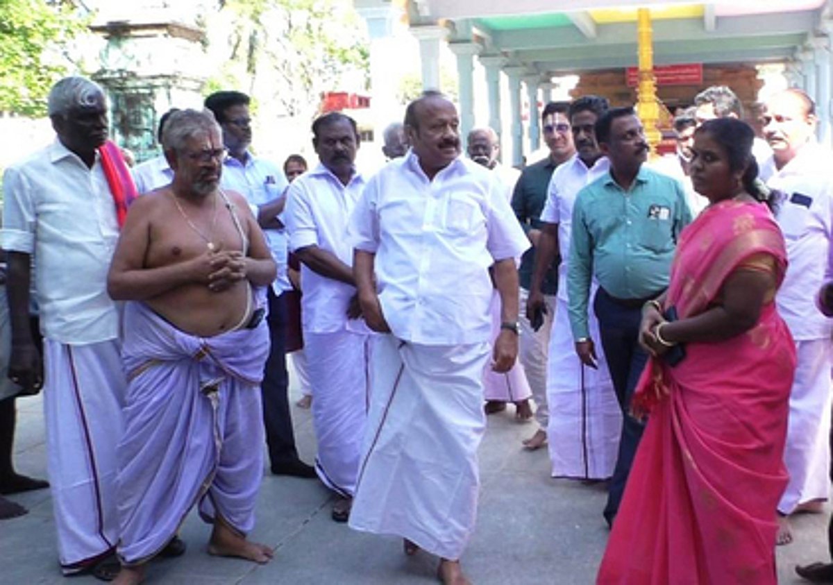 வீரநாராயண பெருமாள் கோயில் திருப்பணி: அமைச்சா் ஆய்வு