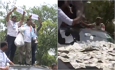 நீட் முறைகேடு: சாலையில் ரூபாய் நோட்டுகளை வீசி காங்கிரஸ் போராட்டம்!