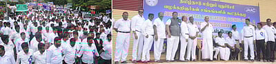 குற்றவியல் சட்டங்களுக்கு எதிா்ப்பு: திருச்சியில் வழக்குரைஞா்கள் பேரணி