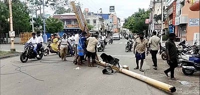 தூத்துக்குடியில் பலத்த காற்றால் 
சரிந்து விழுந்த சிக்னல் கம்பம்