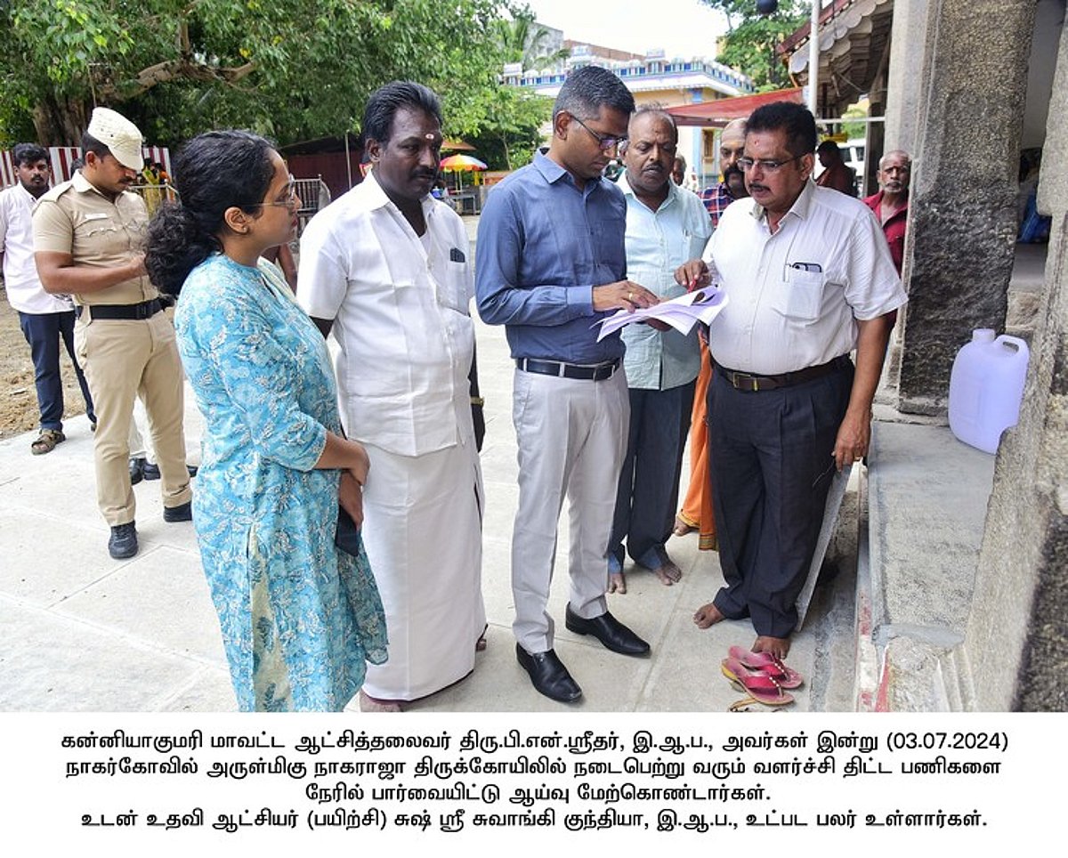 சுசீந்திரம், நாகராஜா கோயில்களில் திட்டப் பணிகள்: ஆட்சியா் ஆய்வு