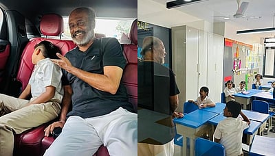 அடம்பிடித்த பேரனை பள்ளிக்கு அழைத்துச் சென்ற ரஜினிகாந்த்! 