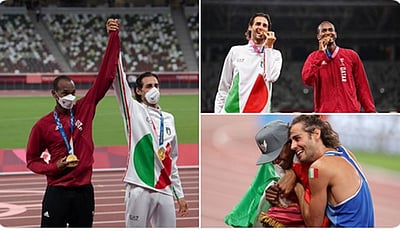 மீண்டும் ப்ரொமான்ஸ்... தங்கப் பதக்கத்தை பகிர்ந்துகொண்ட தங்க வீரர்கள்!