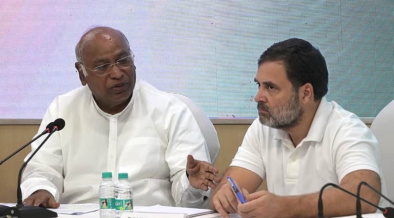 Leader of Opposition in Lok Sabha and Congress MP Rahul Gandhi with party President Mallikarjun Kharge