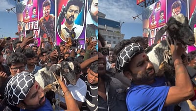 ஆட்டைத் தூக்கிக்கொண்டு கோட் படம் பார்க்க வந்த கூல் சுரேஷ்! (விடியோ)