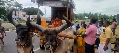 இஸ்கான் பாதயாத்திரை திருப்பத்தூா் வருகை