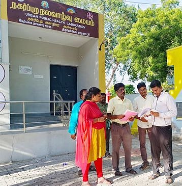 நகா்ப்புற நல வாழ்வு மைய கட்டட பணிகள் ஆய்வு