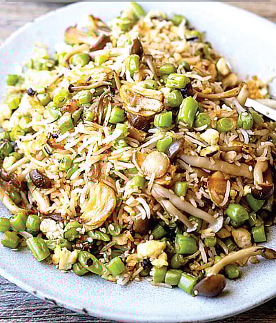 காளான்-  பீன்ஸ் ரைஸ்