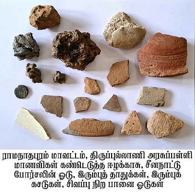 திருப்புல்லாணியில் ராஜராஜ சோழன் கால ஈழ நாணயம், சீன ஓடு