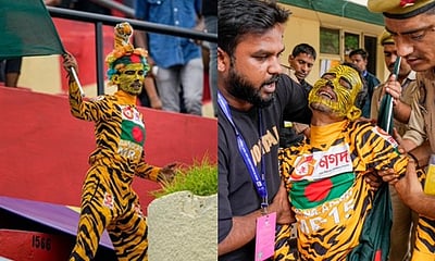 புலி வேடமணிந்த வங்கதேச ரசிகரை அடித்து உதைத்த இந்திய அணி ரசிகர்கள்!