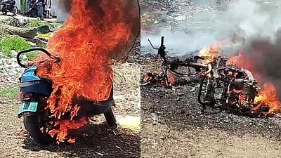 திடீரென தீப்பிடித்து எரிந்த மின்சார பைக்!