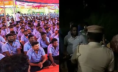 சாம்சங் தொழிலாளர்கள் போராட்டம்! நள்ளிரவில் பந்தல் அகற்றம், சங்க நிர்வாகிகள் கைது!