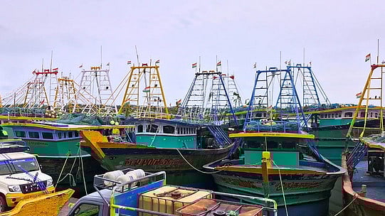 நாகை மீன்பிடித் துறைமுகத்தில் நிறுத்தப்பட்டிருந்த படகுகள்.