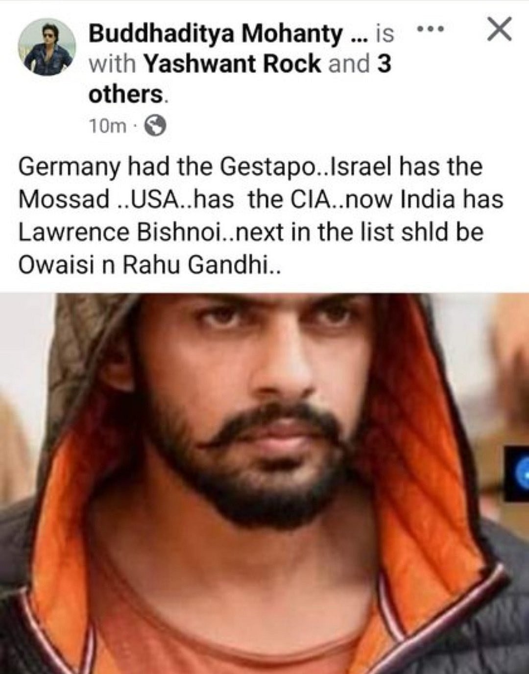 நடிகர் புத்ததித்யாவின் நீக்கம் செய்யப்பட்ட பதிவு.