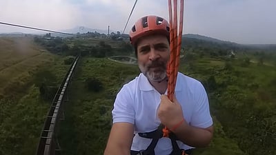 ஜிப்லைனில் பயணம் செய்யும் ராகுல்: வைரல் விடியோ!