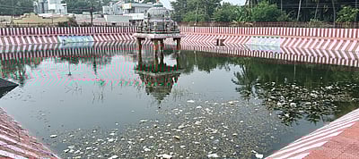 கோயில் தெப்பக்குளத்தில் தேங்கிக்கிடக்கும் நெகிழி கழிவுகளை அகற்ற கோரிக்கை