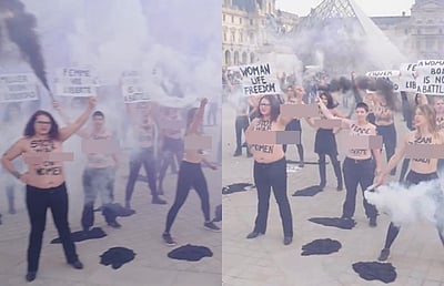 பாரீஸில் மேலாடையின்றி போராடிய பெண்கள்! ஏன்?