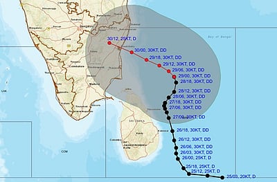 புயல் சின்னம் நகரும் வேகம் குறைந்தது! சென்னைக்கு 400 கி.மீ. தொலைவில்..