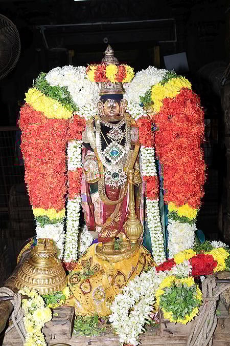 மதுரை கூடலழகா் பெருமாள் கோயிலில் புதன்கிழமை சிறப்பு அலங்காரத்தில் அருள்பாலித்த பெருமாள்.