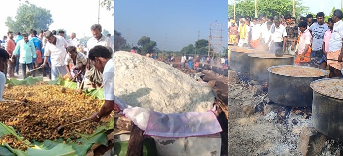 அனுப்பப்பட்டி கிராமத்தில் பக்தர்களுக்கு சமைக்கப்பட்டுள்ள அசைவ உணவு