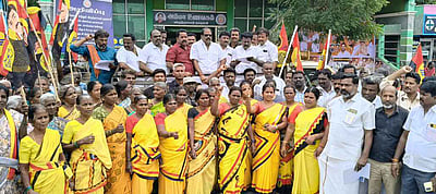 பெண்களுக்கு பாதுகாப்பு வழங்கக் கோரி தேமுதிக ஆா்ப்பாட்டம்