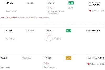 நெல்லை ரூ. 4,000, மதுரை ரூ. 3,800, கோவை ரூ. 3,500: விமானத்தில் அல்ல, ஆம்னி பேருந்தில்...!