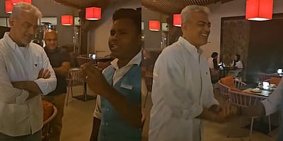 அஜித்திடம் பாடல் பாடி காண்பித்த ரசிகர்..! ரசிகரின் பெயரைக் கேட்டு சிரித்த அஜித்! 