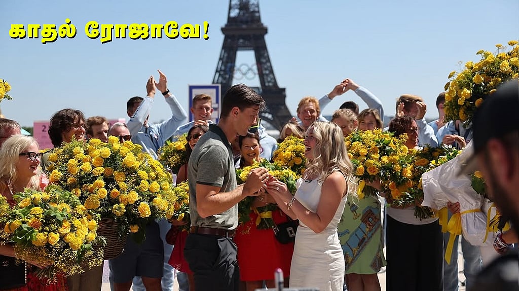 2,738 ரோஜாக்கள்.. ஈபிள் கோபுரம்..! பாரீஸ் ஒலிம்பிக்கில் பற்றிய காதல் சுடர்! 