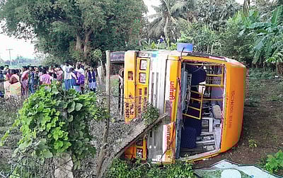 பள்ளி வேன் கவிழ்ந்து விபத்து: 
8 மாணவா்கள் காயம்!