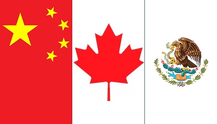 சீனா, கனடா, மெக்சிகோ நாட்டு கொடிச் சின்னங்கள்