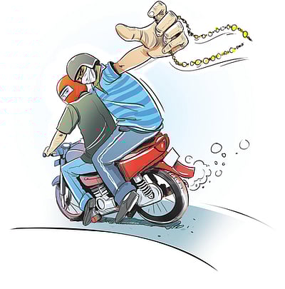 நகையை பறித்து தப்பிச்சென்றபோது கார் மீது இருசக்கர வாகனம் மோதல்: சிறுவன் பலி, 8 பேர் காயம்