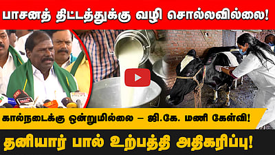 பாசனத் திட்டத்துக்கு வழி சொல்லவில்லை!தனியார் பால் உற்பத்தி அதிகரிப்பு!
கால்நடைக்கு ஒன்றுமில்லை - ஜி.கே. மணி கேள்வி!
