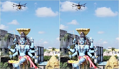 21 அடி உயர சிவன் சிலைக்கு 
ட்ரோனில் பால் அபிஷேகம்!