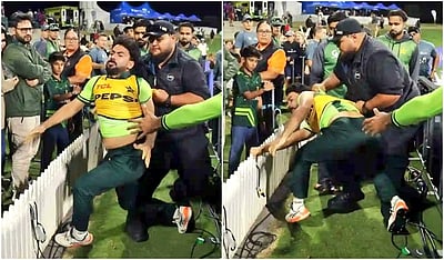 ரசிகர்களுடன் அடிதடி: பாகிஸ்தான் வீரரை தரதரவென இழுத்துச் சென்ற பாதுகாவலர்!