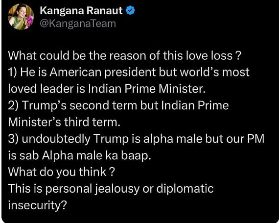 கங்கனா நீக்கிய பதிவு