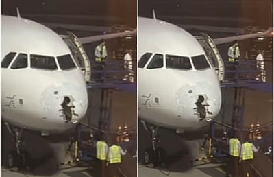 ஆலங்கட்டி மழையால் சேதமடைந்த விமானம்: உயிர் தப்பிய பயணிகள்!