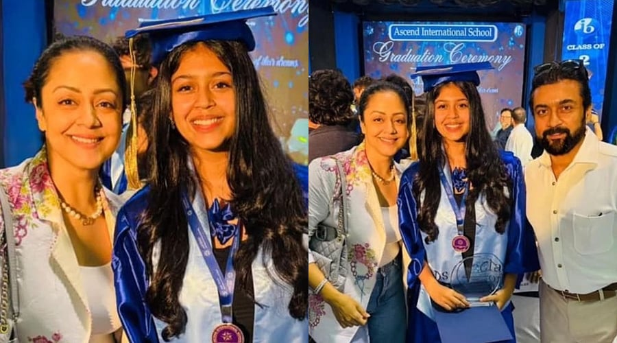 Surya, jyothika with their Daughter Diya school Graduates function.