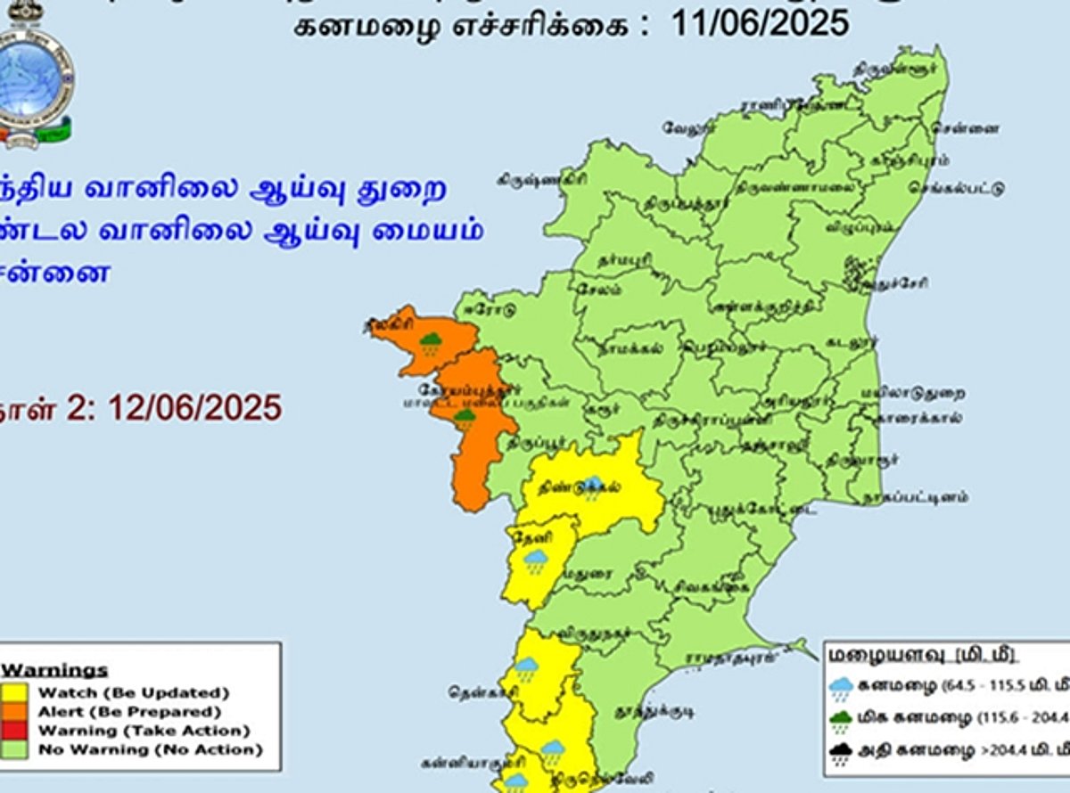 நீலகிரி, கோவையில் நாளை மிக கனமழை: ஆரஞ்சு எச்சரிக்கை!