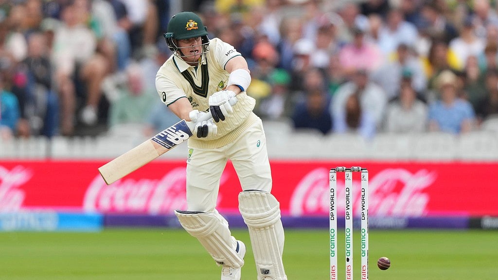 Australia's Steve Smith plays a shot during the World Test Championship final between South Africa and Australia at Lord's cricket ground in London,