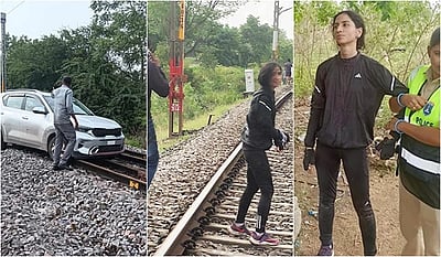 தெலங்கானா: தண்டவாளத்தில் தாறுமாறாக கார் ஓட்டிய பெண்! 