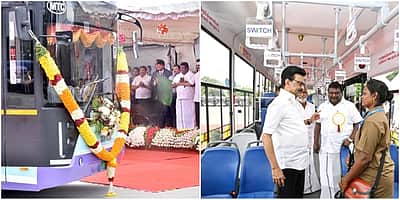 கேமரா பொருத்தப்பட்ட120 புதிய தாழ்தள மின்சாரப் பேருந்துகள்:
முதல்வா் மு.க.ஸ்டாலின் தொடங்கி வைத்தாா் 