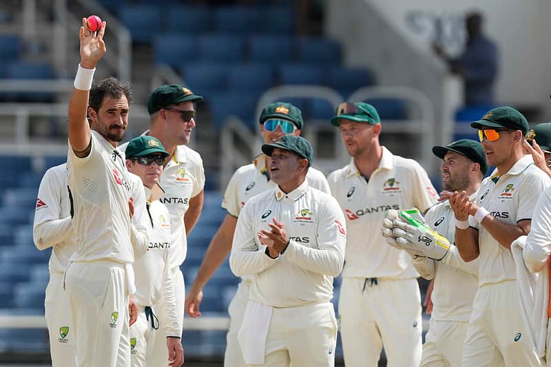 Australia's Mitchell Starc shows the ball