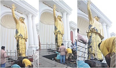 கருணாநிதி சிலை மீது கறுப்பு பெயின்ட் வீச்சு! சேலத்தில் பரபரப்பு!