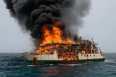 இந்தோனேசியா 
எரியும் படகில் இருந்து 
575 போ் மீட்பு