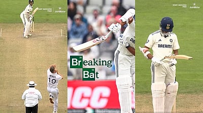 பிரேக்கிங் பேட்: கிறிஸ் ஓக்ஸ் வீசிய பந்தில் உடைந்த ஜெஸ்வாலின் பேட்!