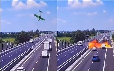 இத்தாலியில் சாலையில் திடீரென விழுந்து தீப்பிடித்த சிறிய ரக விமானம்: 2 பேர் பலி 