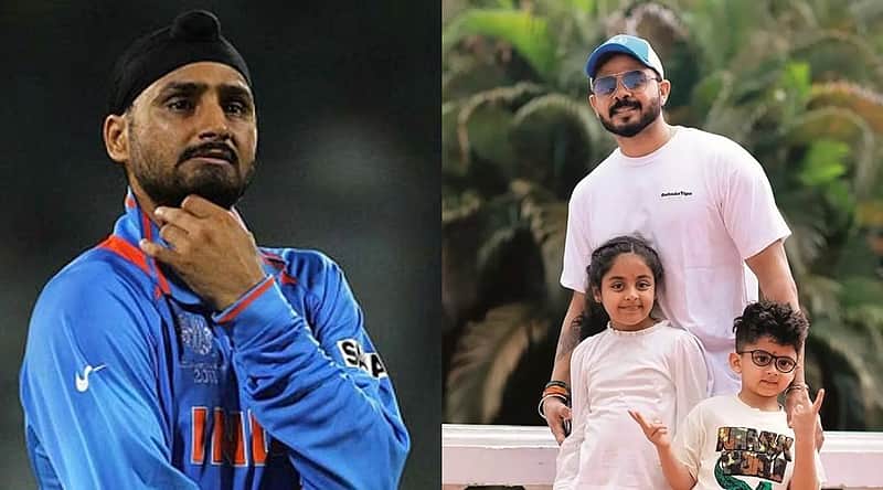Harbhajan Singh and Sreesanth with his children.