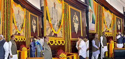 நாடாளுமன்றத்தில் ராஜீவ் காந்தி படத்துக்கு சோனியா, ராகுல் மலர்தூவி மரியாதை!