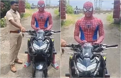 ஸ்பைடர்மேன் உடையணிந்து பைக் சாகசம்! ரூ.15,000 அபராதம் விதித்த காவல் துறை!