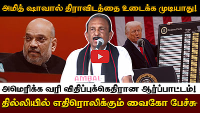 அமித் ஷாவால் திராவிடத்தை உடைக்க முடியாது!அமெரிக்க வரி விதிப்புக்கெதிரான ஆர்ப்பாட்டம்!-தில்லியில் எதிரொலிக்கும் வைகோ பேச்சு

